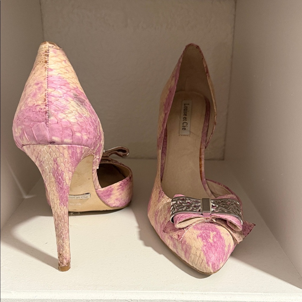 Louise et Cie Pink and Cream Snakeskin Heels